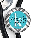 Stethoscope Tag - Grey and White Chevron / Turquoise Blue Center - Personalized Name - Steth ID Tag