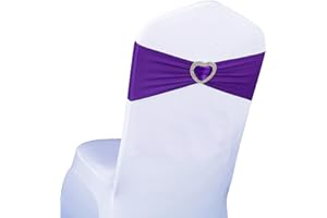 WYFMYD Purple Chair Sashes 50 Pack Spandex Purple Sashes for Chairs Universal Stretch Chair Covers Band with Buckle Slider Ch