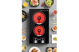 ADVWIN 2 Burner Electric Cooktop,110v Electric Cooktop 1800W with Knob Control,12 Inch Countertop & Built-in with Child Safety Lock, Timer, 9 Power Levels and Over-Temperature Protection