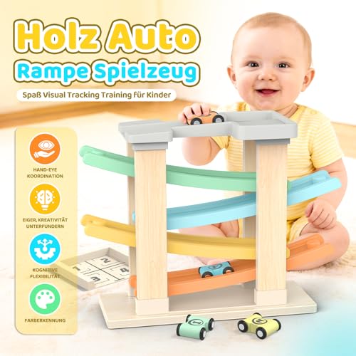 Toyzey Montessori Spielzeug ab 1 Jahr, Holzspielzeug Motorikspielzeug ab 1 2 Jahr Junge Kugelbahn Holz Kinderspielzeug ab 2 Jahre Geschenk Kinderspielzeug ab 1 2 Jahre Mädchen Junge Auto Spielzeug