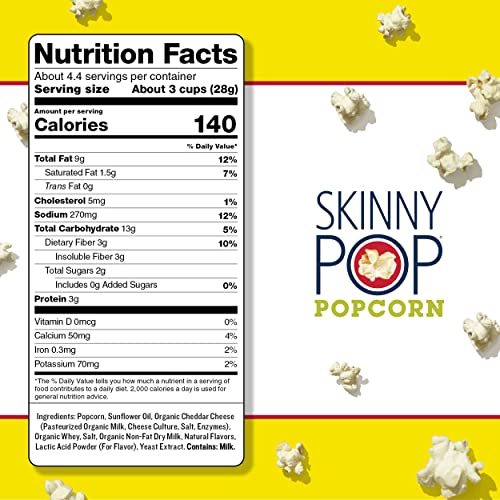 SkinnyPop Aged White Cheddar Popcorn, Gluten Free, NonGMO, Healthy Popcorn Snacks, Back to