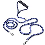 Double Dog Leash No Tangle, PETBABA 4.6FT Long Padded Handle Braided Dog Lead for 2 Dogs Blue