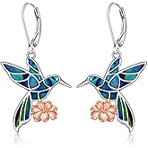 Abalone Hummingbird Earrings for Women Dangle Hummingbird Earrings Sterling Silver Gifts Adorable Bird Jewelry Mothers Day Christmas Birthday Gifts