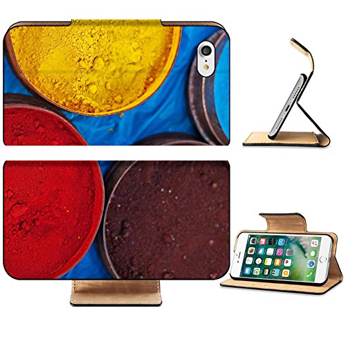 MSD Premium Apple iPhone 7 Flip Pu Leather Wallet Case A market stall near Cuzco Peru South America Tins of multicolored vegetable dyes and paints IMAGE 30506602