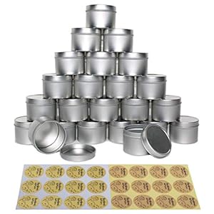 CozYours 4oz metalen blikken met deksels 24 stuks + handgemaakt met liefdesstickers 24 stuks; Kaarsblikken…