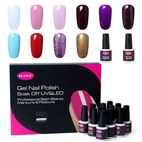 CLAVUZ Gel Nail Polish Set 12PCS Soak Off UV Gel Nail Lacquer with Top and Base Coat Nail Art New Starter Kit 8ML CLAVUZ Gel Nail Polish Set 12PCS Soak Off UV Gel Nail Lacquer with Top and Base Coat Nail Art New Starter Kit 8ML