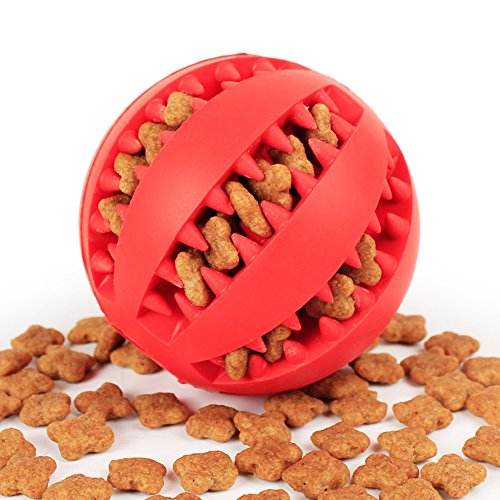 Pet Toy Ball for Dogs, Bite Resistant Soft Rubber Bouncy Ball Treat Ball Dog Toys, Tooth Cleaning Dog Chew Toy (Red) - Thumbnail 2