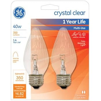 GE Lighting 75341 Flame Shaped Bulb, 40W, Clear, 2-Pack