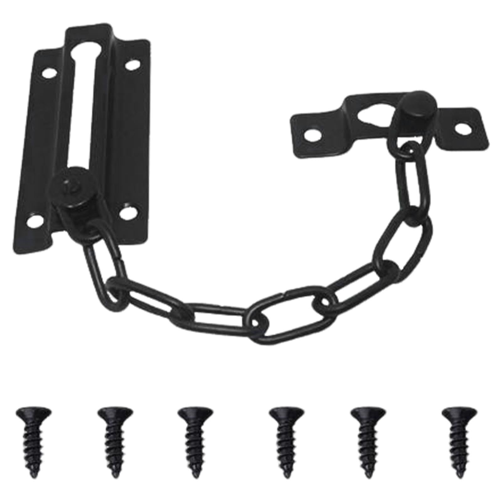 Door Chain Lock, Stainless Steel Internal Door Limiter with Screws, Plated Security Locking Door Chain for Front Door, Black Door Restrictor for Home Bedroom Apartment Hotel