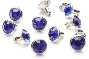 DAS GARDEN 100 Sets Cz Colorful Crystal Rivets Silver Color Spots Studs Double Cap for DIY Leather-Craft (Royal Blue, 6MM)