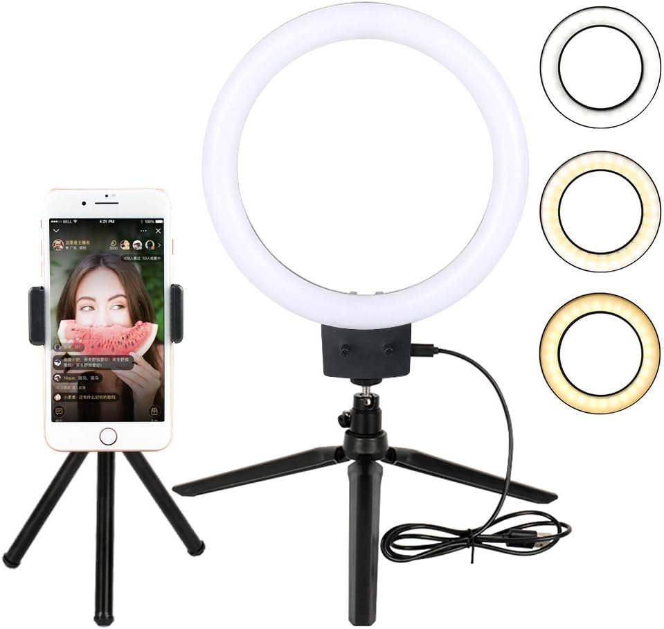 9" Selfie LED Ring Light, Yatuela 80pcs 2800-5500K Brightness Dimmable Lamps 3 Modes for Phone Video Shooting Makeup YouTube, Kit with Tripod Light Stand, USB Cable, Cell Phone Holder (9-inch)