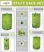 Raqpak Stuff Sack Set of 4 Lightweight Travel Drawstring Bags for Luggage and Outdoors (Mixed-L/M/S/xs, Green)