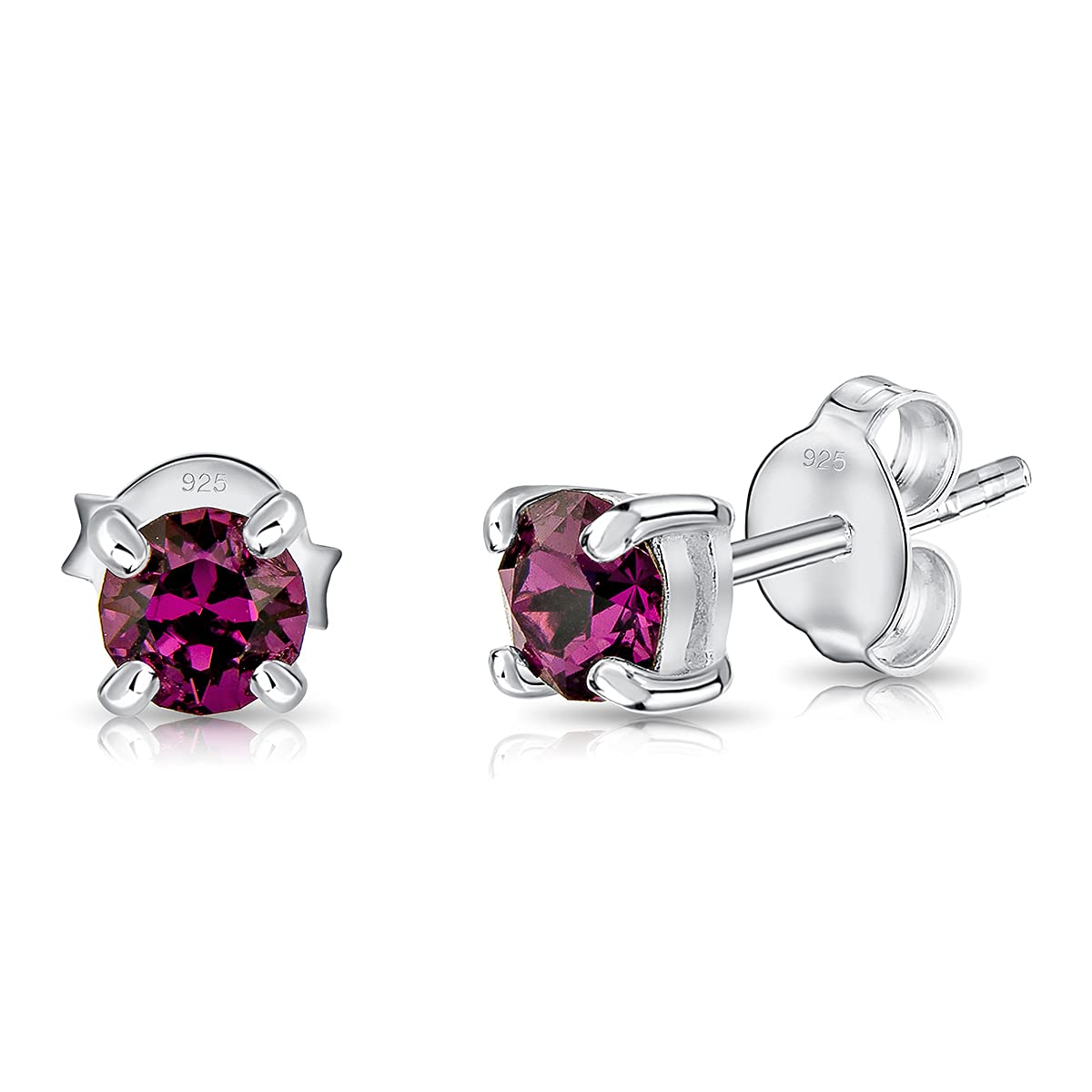 DTPsilver® 925 Sterling Silver Round TINY Stud Earrings made with Glittering Crystals from Swarovski® Elements - Diameter: 4 mm - Colour : Purple Amethyst