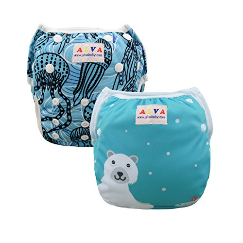 ALVABABY Baby Swim Diapers 2pcs Pack One Size Reuseable &Adjustable 0-24 mo.Size 10-40lbs (Baby Boys) SWD35-40