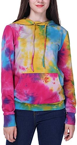 Jinshida Women's Rainbow Tie Dye Hoodie with Kangaroo Pocket Multicolor M
