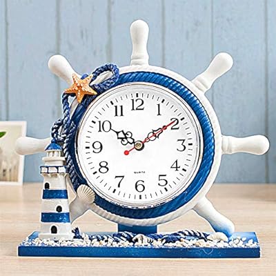 RTGGSEL Mediterranean Style Nautical Silent Desk Clock Lighthouse Helm Wooden Clocks Ship Wheel Rudder Shelf Clocks… 51viFGbvZNL