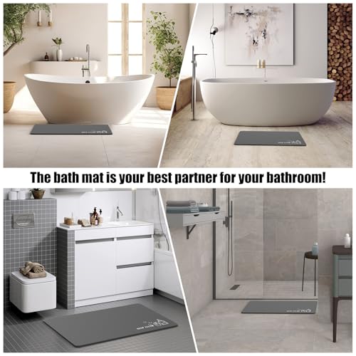 Siliget Bath Mat 60 * 40cm Quick Dry Non Slip Floor Mat Absorbent Magic Mat Kitchen Washable Carpet Toilet Anti Mould (Grey, 60 * 40)