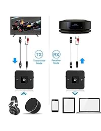 DIGMALL aptX Transmisor y receptor Bluetooth V4.1 de baja latencia 2 en 1 con óptico digital y auxiliar de 0.138 in, adaptador de audio inalámbrico para TV, hogar, auriculares, coches, estéreo, sin retraso, doble transmisión