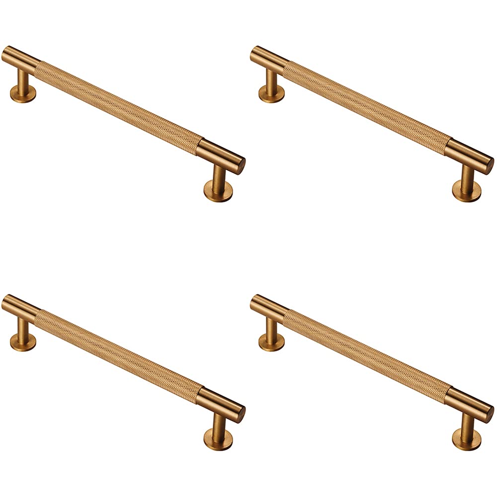 4 Pack | Knurled Bar Door Pull Handle - 190 x 13mm - 160mm Fixing Centres - Satin Brass | Designer Cabinet Pull Handle - Wardrobe Cupboard Door Handle - Suitable for Lightweight Internal Doors
