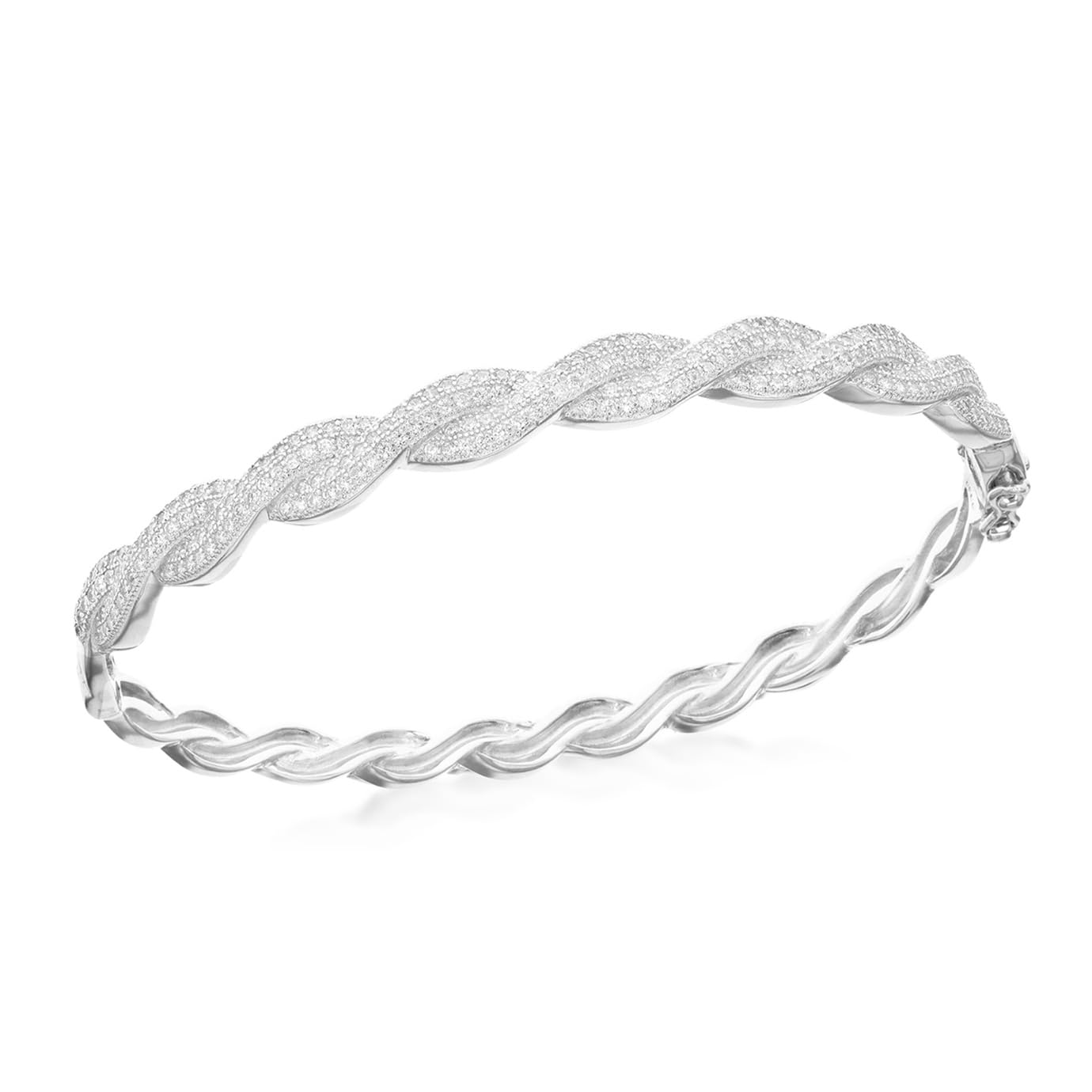 Tuscany Silver Women's Sterling Silver Rhodium Plated Cubic Zirconia Twisted Bangle