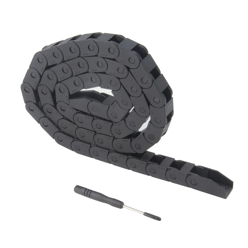 Zeberoxyz 10x10mm Drag Chain Length 1Meter Close Type Black Plastic Flexible Cable Carrier R18 with Flat Wrench for 3D Printer and CNC Machines (10x10mm-Close)