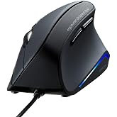 SANWA Wired Ergonomic Mouse, 55&deg; Vertical Mouse with LED Light, Black | For Medium-Large Hand, 1000/1600 DPI, 5 Buttons, Wrist Relief, Home &amp; Office Use, Plug-and-play, Compatible with Win, Mac, PC