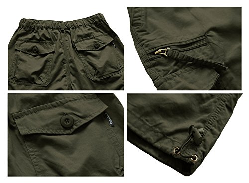 EKLENTSON Men's 3/4 Pants Capri Pants for Men Relaxed Fit Military Shorts Olive Green - Thumbnail 5