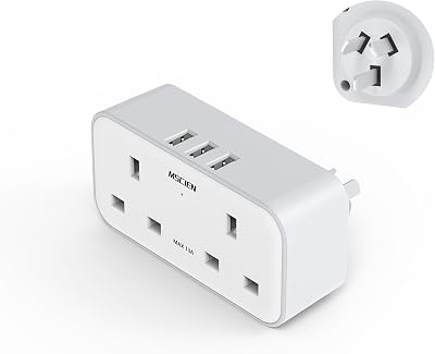 Mscien UK to Australia Plug Adapter 7-in-1 USB Type I Dual 2 Pin Outlet