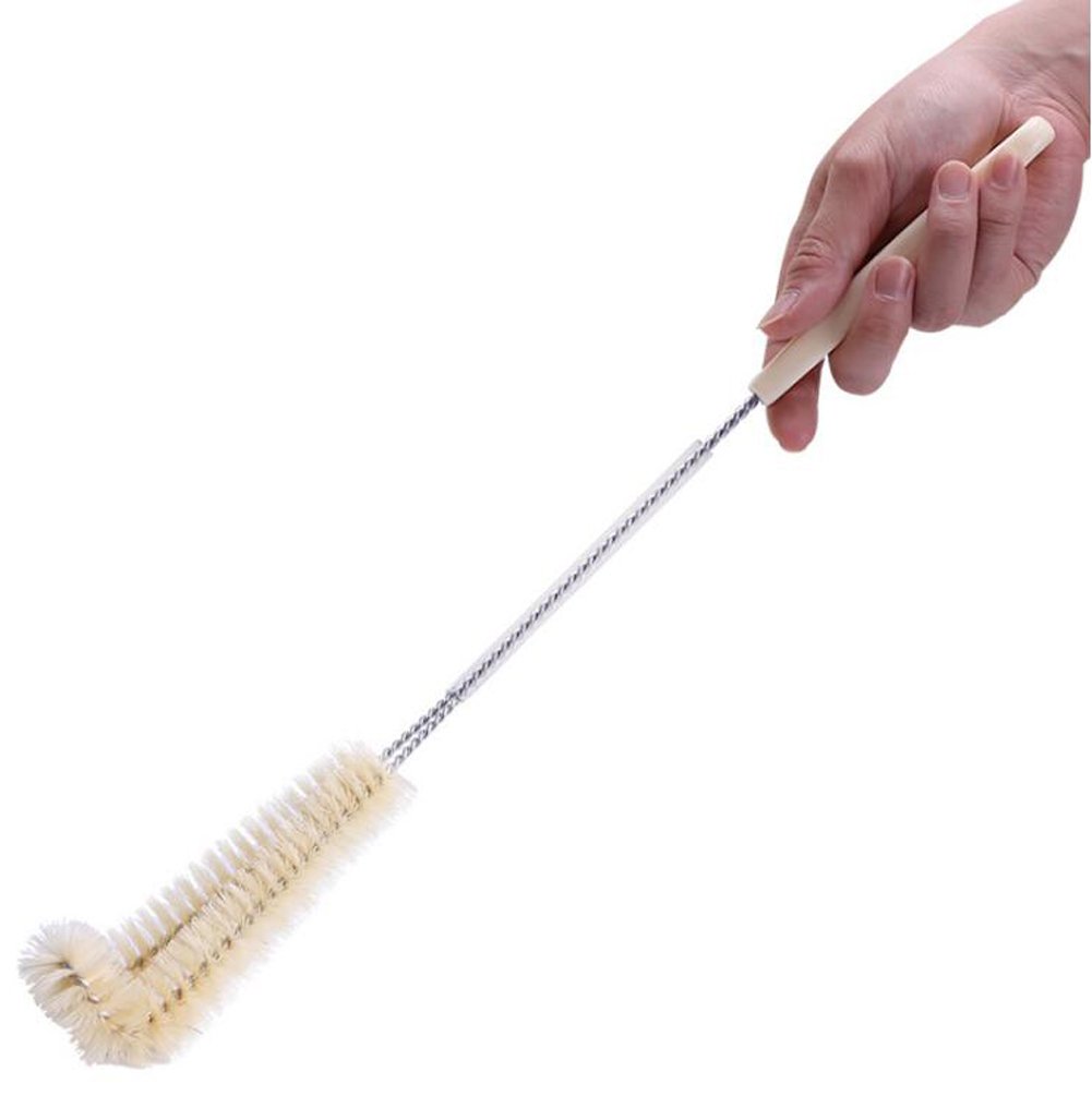 1PCS 42cm/16.5'' Length 90 Degree Boar Bristles Bottle Cleaning Brush with Long Stainless Steel Handle Cup Brush Scrubber Washing Brush for Glass Decanter Feeding-Bottle Winebottle