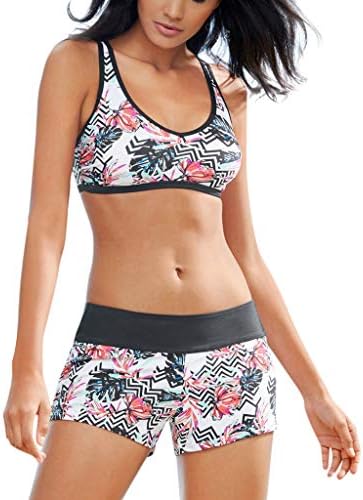 Women's Two Piece Swimsuits Print Racerback Boyleg Swimwear Bikini Bathing Suits Set for Summer Beach