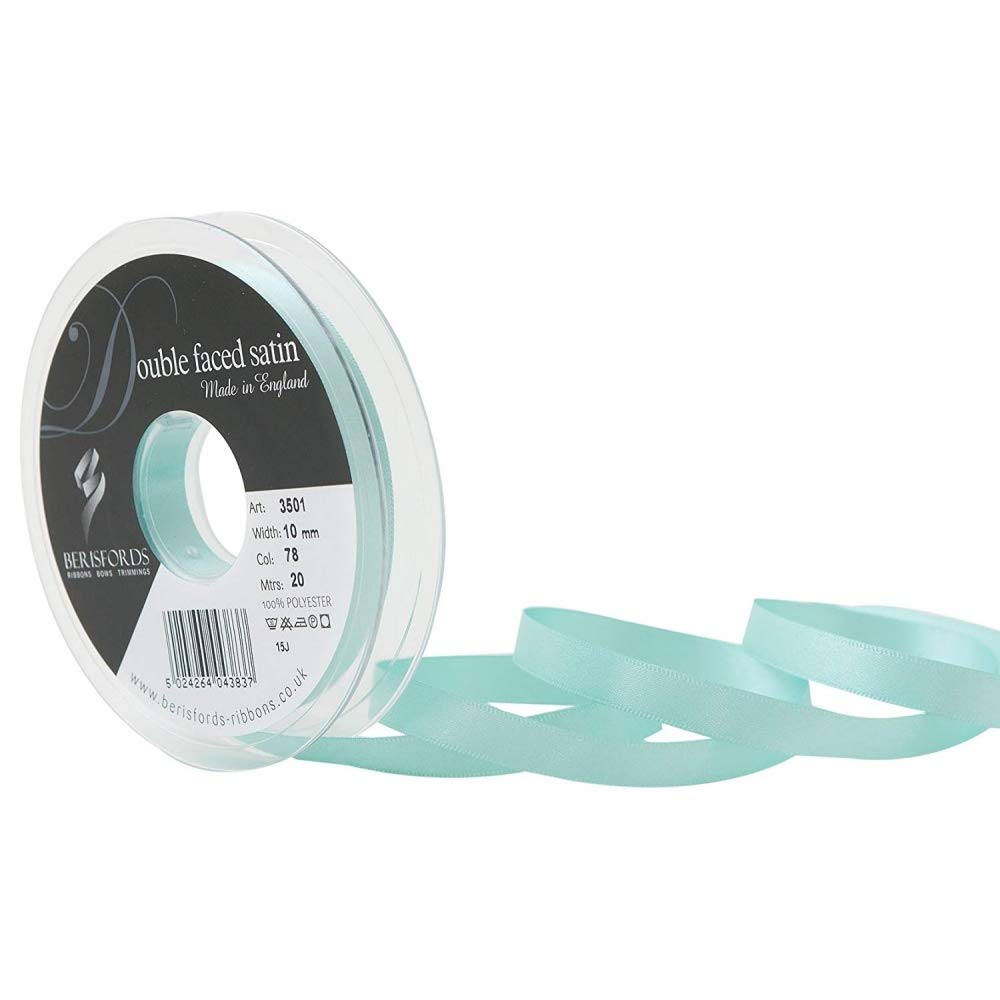 Berisfords Double FACE Poly Satin Ribbon, Aqua, 10.5x10.5x1.5 cm โ image 1