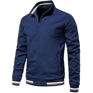 Men Casual Stand Collar Solid Color Sports Jacket Lightweight All Match Windproof Outerwear for Spring Autumn Daily Wear