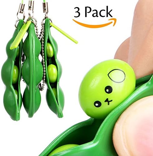 SECOWEL Fidget Toys Squeeze-a-Bean Squeeze Beans Soybean Stress Relieving Keychain Toys for Adult, Kids (3 Pack)