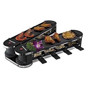 SUNTEC Raclette Grill RAC-8151 Flex8 metal/metal – Tischgrill für 8 Personen – 8 Pfannen + 8 Spatel als Zubehör Set…