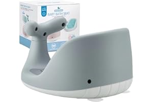 BABEXHELP Cute Whale Shape Baby Bath Seat - Breathable and Elastic Mesh Silicone Cushion - Ergonomic Backrest - 4 Powerful Non-Slip Suction Cups - Ideal Gift for Infants 6 12 24 36 Months (Grey)