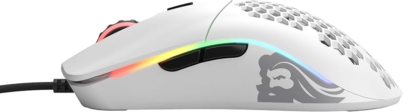 Gaming Model O Wired Gaming Mouse - 67g Superlight Honeycomb Design, RGB, Pixart 3360 Sensor, Omron Switches, Ambidextrous - Matte White