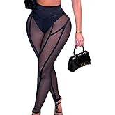aihuajie Women's Sexy See Through Sheer Mesh Pants Leggings High Waist Casual Sweatpants Tights