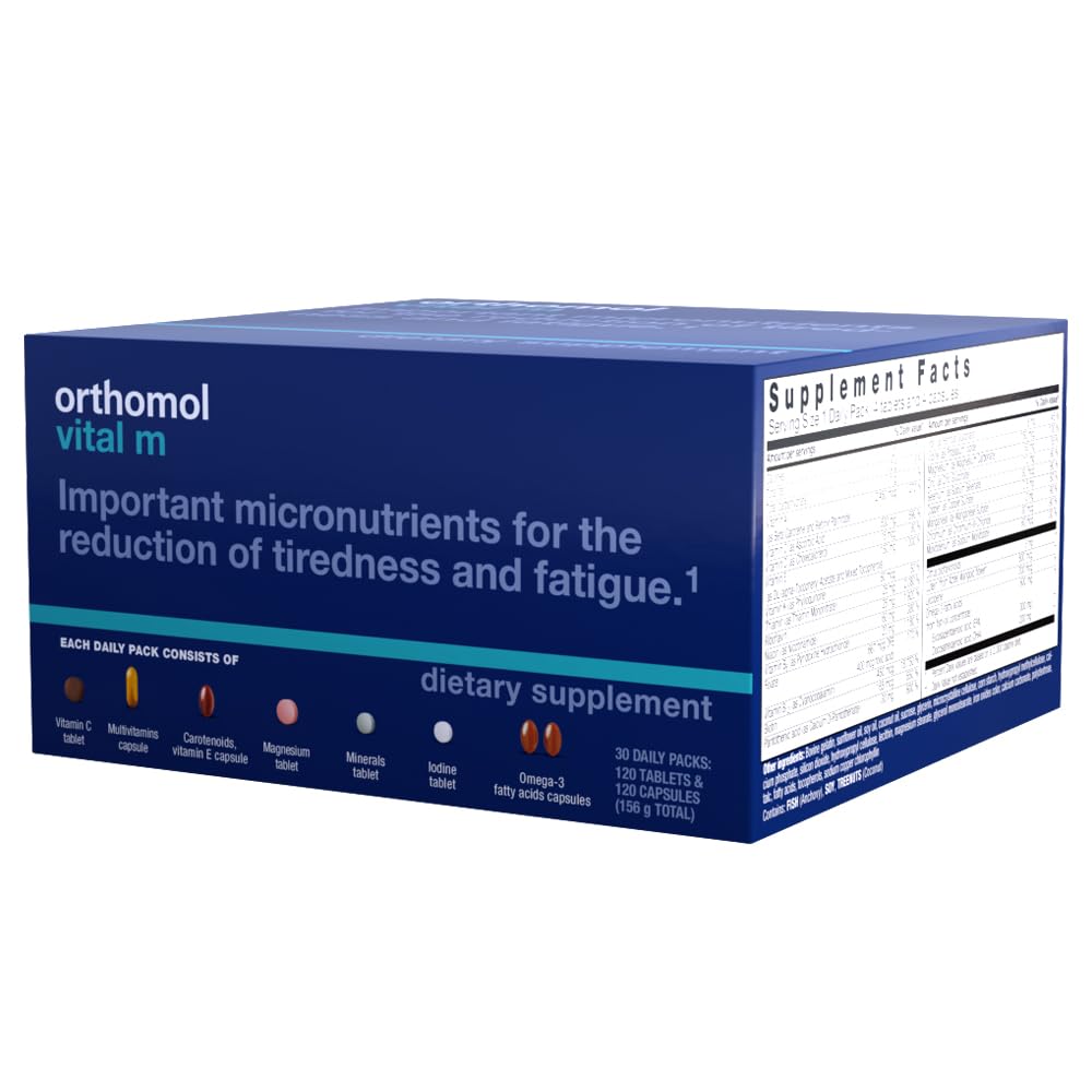 Orthomol Vital M Tablet Packets, Men's Multivitamin, 30-Day Supply, Vitamins A, B, C, D, E, K, Iodine, Omega-3