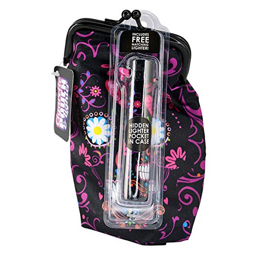 Soft Cigarette Pouch Lighter Case with Snap Clasp Closure, Includes Free Lighter – Black Sugar Skull