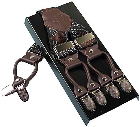 Men Braces KANGDAI 6 Buckles Stripe Y Back Durable Elastic Adjustable Suspenders Strong Metal Clips Heavy Duty Men Braces