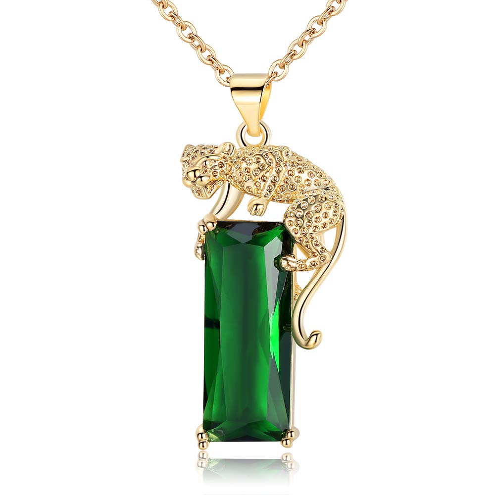 Hip Hop Jewelry for Men Women Leopard Head Teardrop Pendant Necklace Gold Plated Crystal Leopard Set with Diamond Green Crystal Pendant Iced Out Cuban Chains