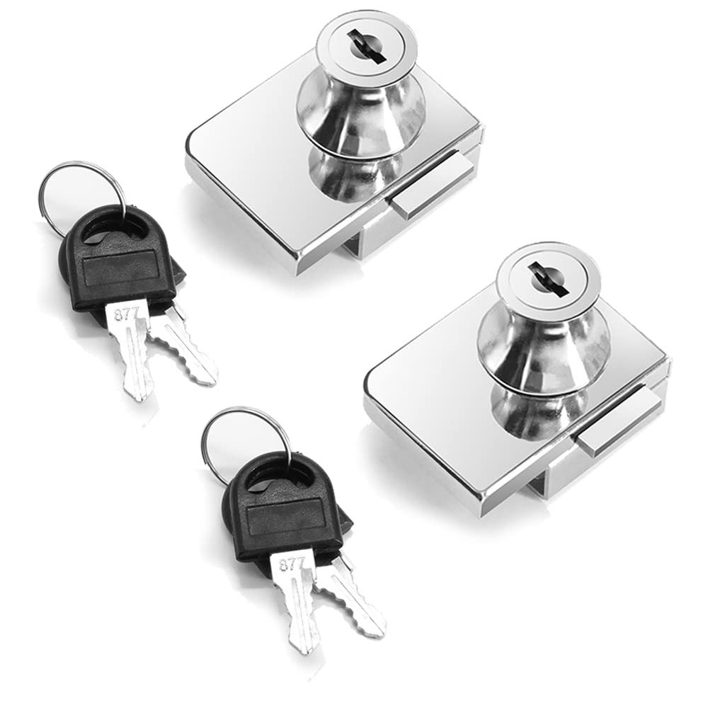 2 Pack Double-Open Glass Door Display Cabinet Display Cabinet Safety Lock, Suitable for 0.2-0.31" Glass Door, Separate Key Without Drilling, Zinc Alloy