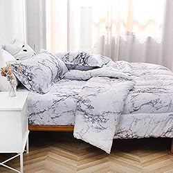 Nanko Comforter Set King Size, White Black Marble