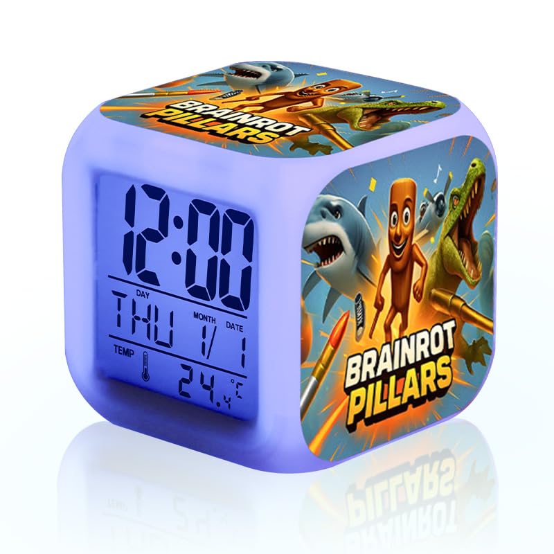 Wonlonda Kids Alarm Clock, 7 Color Digital Wake Up Clocks LED Night Light Clock with Date Calendar Temperature for Students Boys Girls (Shjnz)