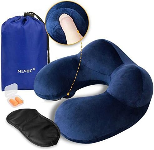 MLVOC Travel Pillow, Soft Chin and Neck Support Push-Button Inflatable Pillow for Airplane Travel