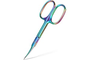 PTWOLA Curved Cuticle Scissors Extra Fine Precision Nail Skin Trimmer Professional Stainless Steel Manicure Scissor Small Cutters with Pointed Tip for Eyebrow Eyelash