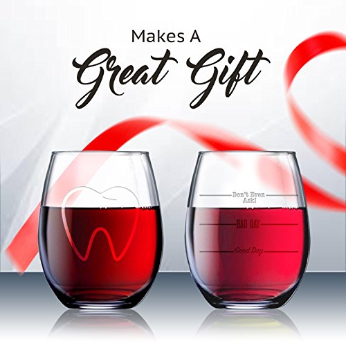 BadBananas Dental (Dentist Dentistry) - Good Day, Bad Day, Don't Even Ask 21 oz Engraved Large Stemless Wine Glass with Free Engraved Coaster - Funny Gift Glasses - Thumbnail 4