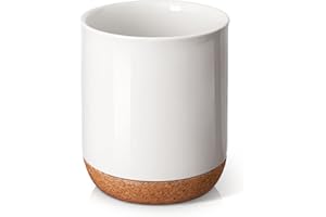 DOWAN Utensil Holder for Countertop, 7.5" Large Cooking Utensil Holder, White Ceramic Utensil Holder with Thicken Recycled Wooden Cork Mat, Utensil Crock for Kitchen Counter, Kitchen Decor