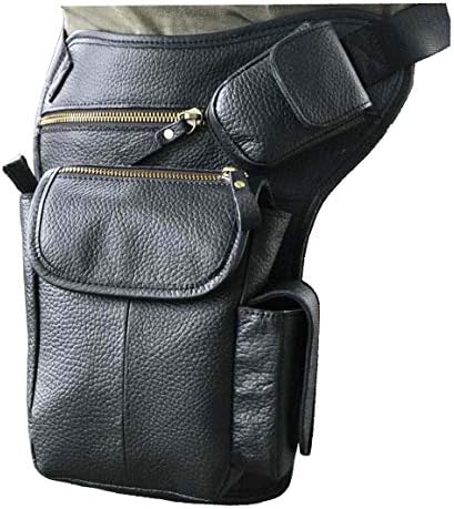 Le'aokuuMens Genuine Leather Motorcycle Hiking Belt Fanny Waist Hip Bum Pack Drop Leg Bag Pouch 3106
