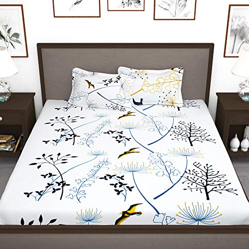 Story@Home Bedsheet for Double Bed | 100% Cotton, 210TC, White & Black, Floral, Includes 1 King Size Bedsheet Cotton (270 x 270 cm) & 2 Pillow Covers (46 x 69 cm). Perfect for Festive Gifting! 2 Story@Home Bedsheet for Double Bed | 100% Cotton, 210TC, White & Black, Floral, Includes 1 King Size Bedsheet Cotton (270 x 270 cm) & 2 Pillow Covers (46 x 69 cm). Perfect for Festive Gifting! - Image 2